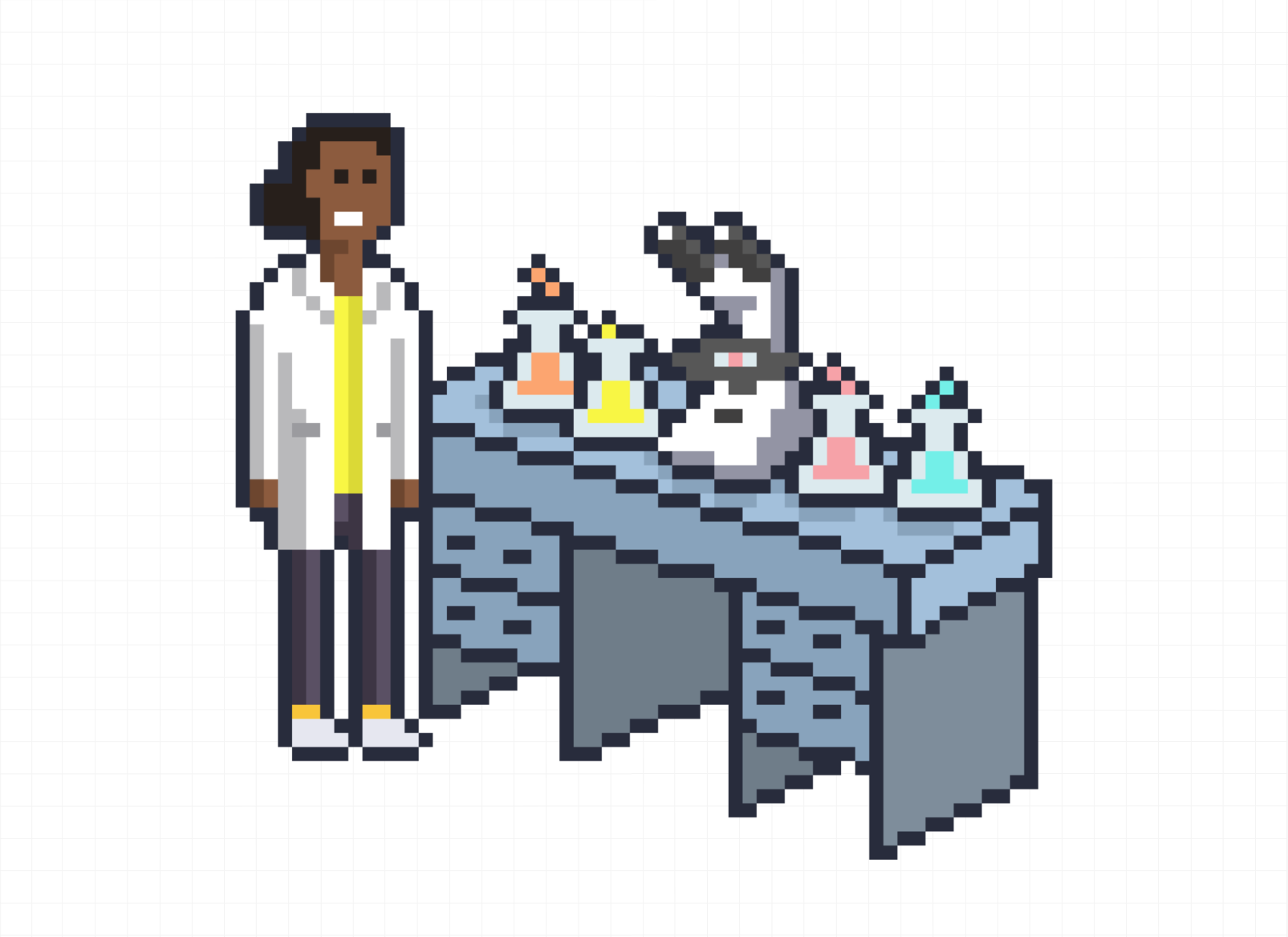 Researcher next to a lab table